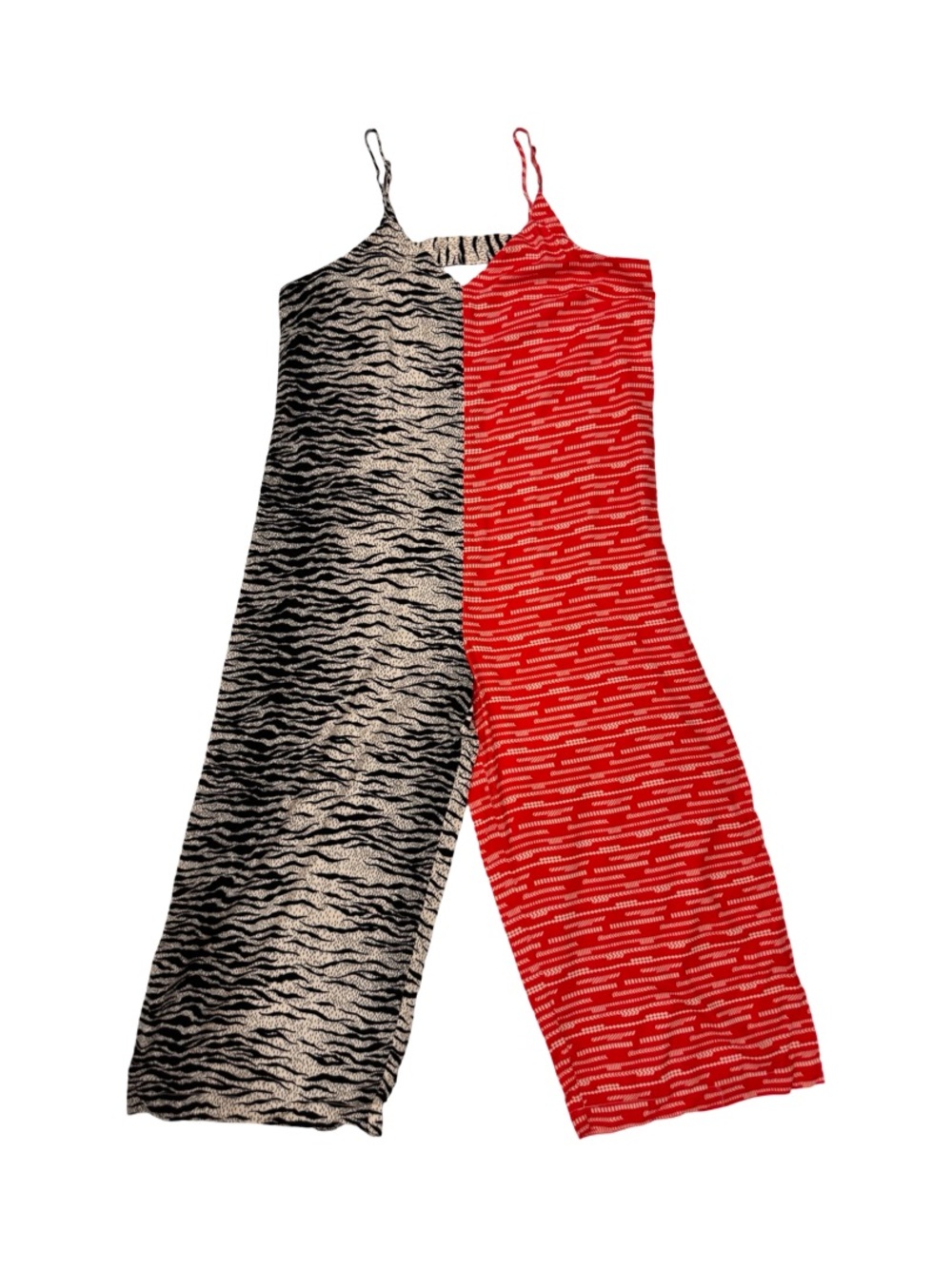 Anthropologie Two-Tone Red and Black Animal-Print Wide-Leg Jumpsuit - Picture 6 of 12